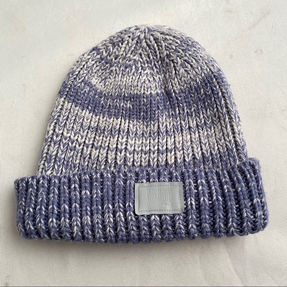 Under Armour blue white silver thread fold beanie hat